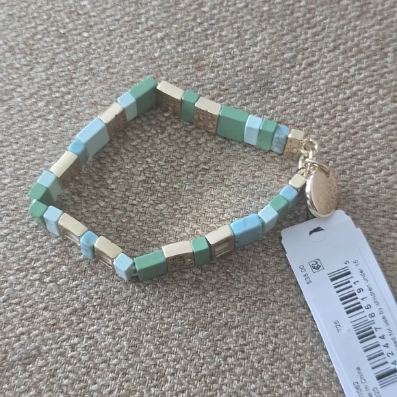 $38 Anne Klein Women Elegant Green Gold Bracelet Elastic New - Picture 4 of 8